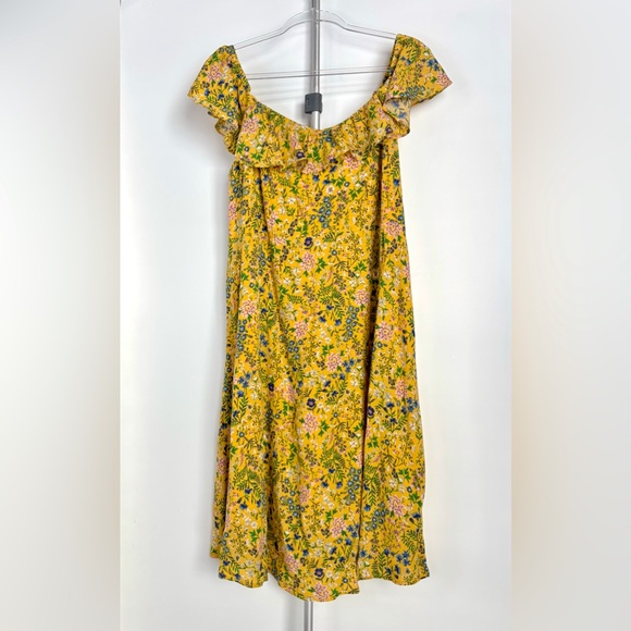 Old Navy Cami Fit Flare Yellow Gold Floral Shirred Lined Midi Sun Nap Dress 1X - Picture 3 of 16